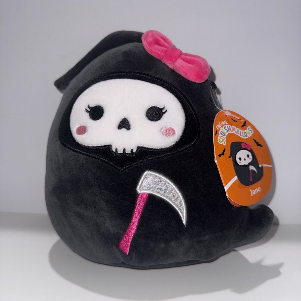 Squishmallows Jane Grim Reaper 8” Plush Halloween‎ Pink Bow Scythe NWT